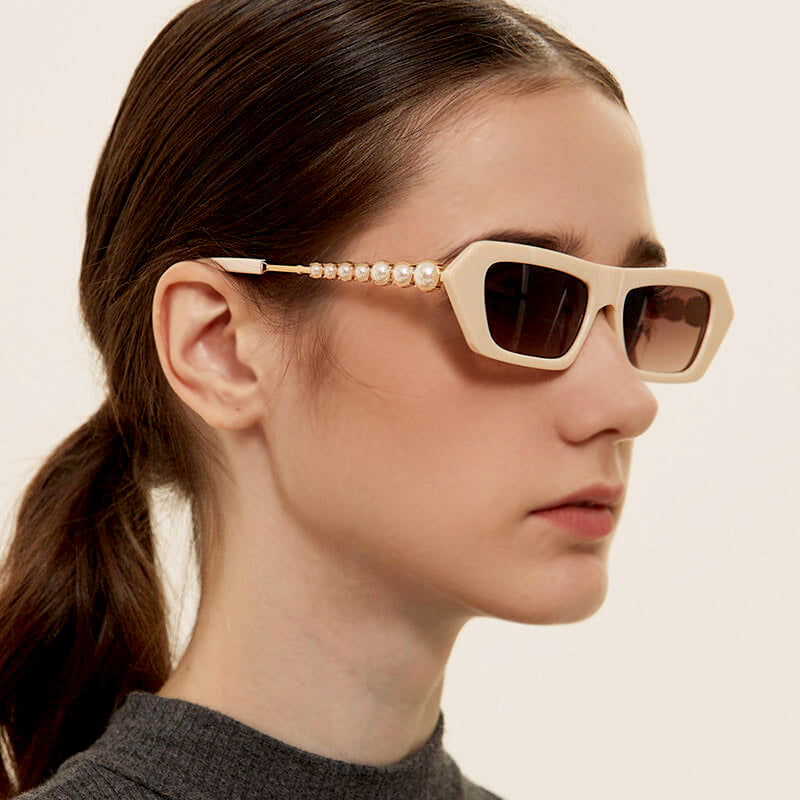 Beige Pearl Temple Sunglasses